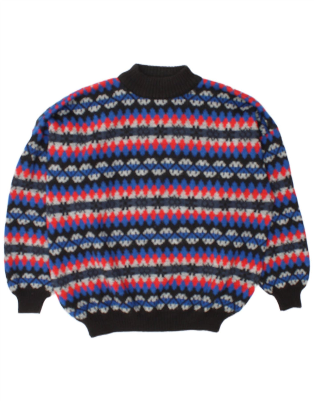 vintage Mens Turtle Neck Jumper Pull 2XL Multicolore Fair Isle