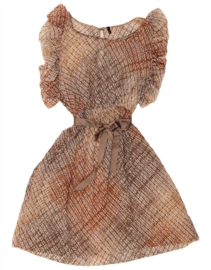 BENETTON Robe trapèze chauve-souris pour femme UK 12 à carreaux beige moyen