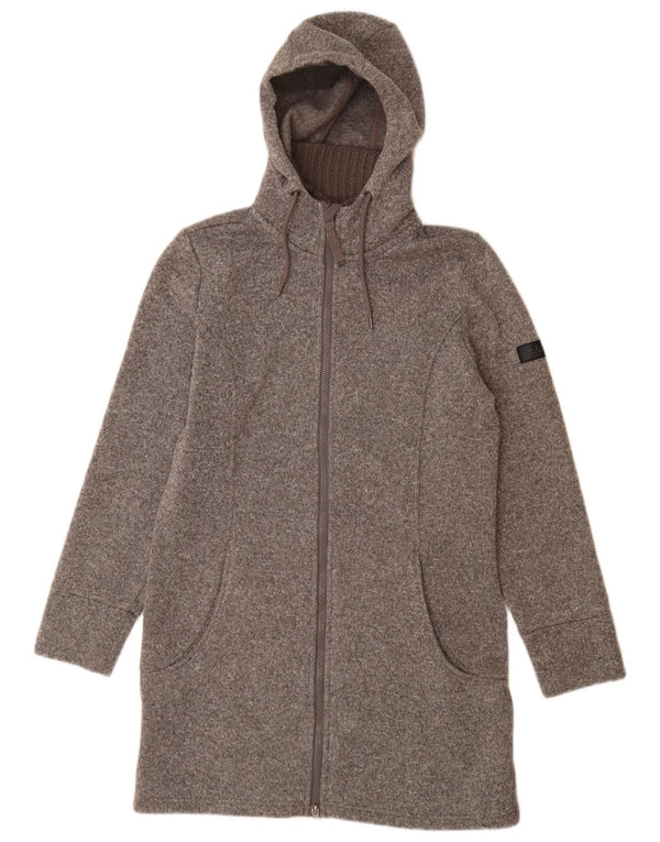 VINTAGE Pull à capuche zippé long femme UK 14 Polyester gris moyen