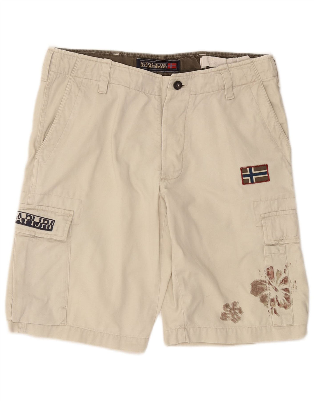 NAPAPIJRI Short Cargo Homme W34 Grand Coton Floral Blanc