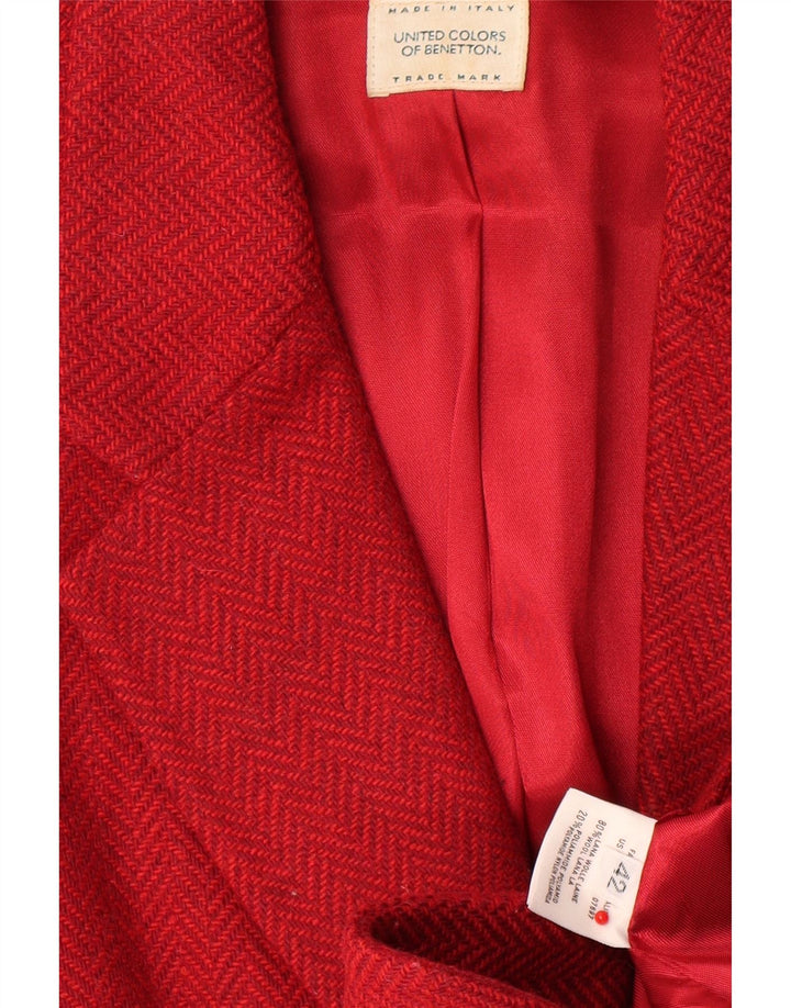 Benetton Veste Blazer 2 Boutons Femme IT 42 Laine à Chevrons Rouge Moyen