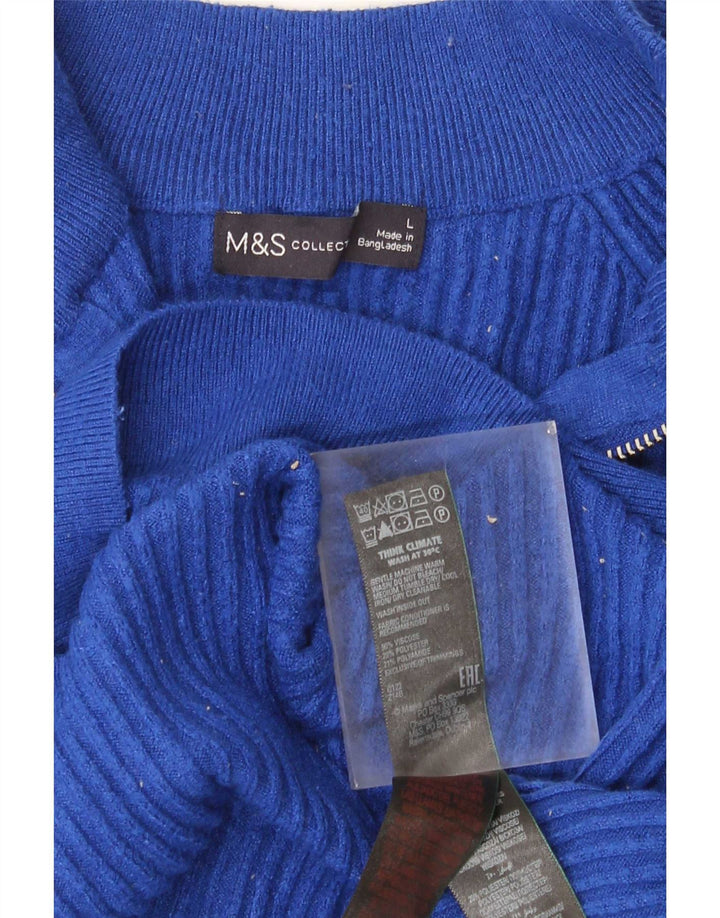 Marks & Spencer Pull col zippé pour femme UK 16 Large Bleu Viscose