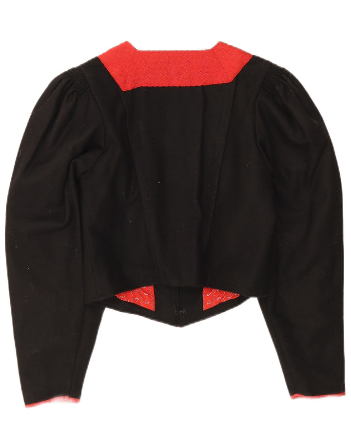 vintage Femme Trachten Bolero Veste EU 38 Medium Black Colourblock