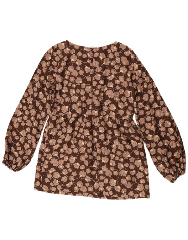 Benetton Chemisier à manches longues pour femme UK 10 Petite soie florale marron