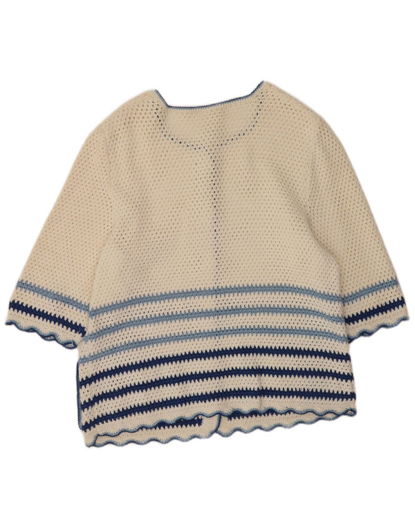 vintage Womens Short Sleeve Cardigan Sweater UK 16 Grand Blanc Rayé