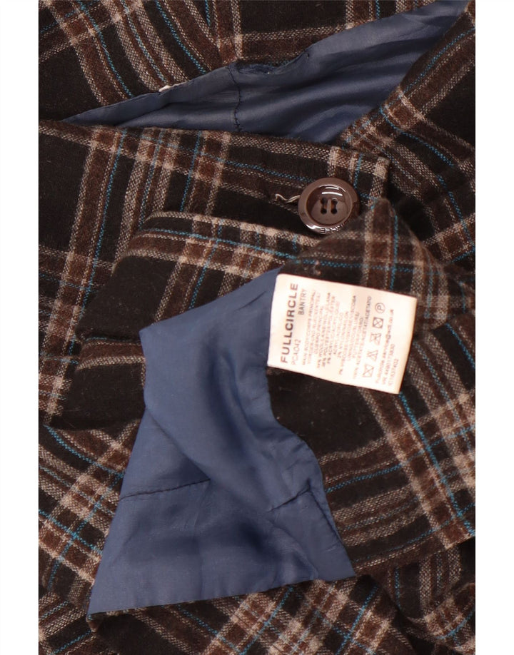 vintage Womens Bomber Jacket UK 10 Petite laine à carreaux bruns