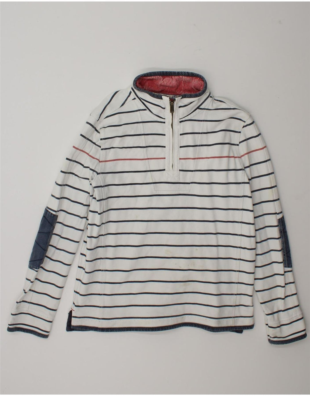 Fat Face Sweat-shirt à col zippé pour homme en coton rayé blanc