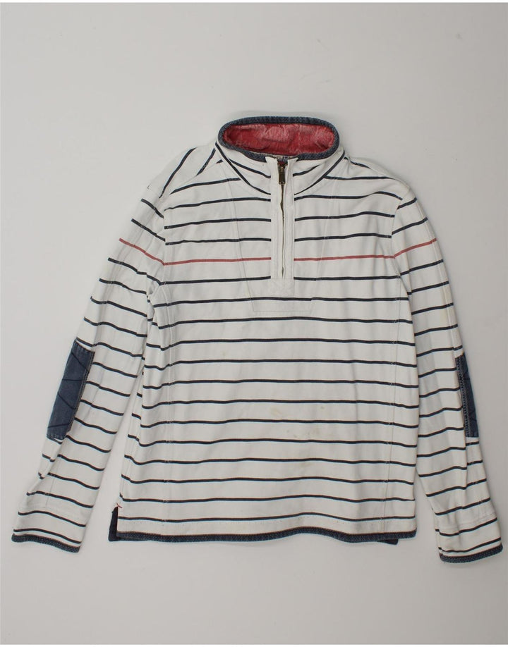 Fat Face Sweat-shirt à col zippé pour homme en coton rayé blanc