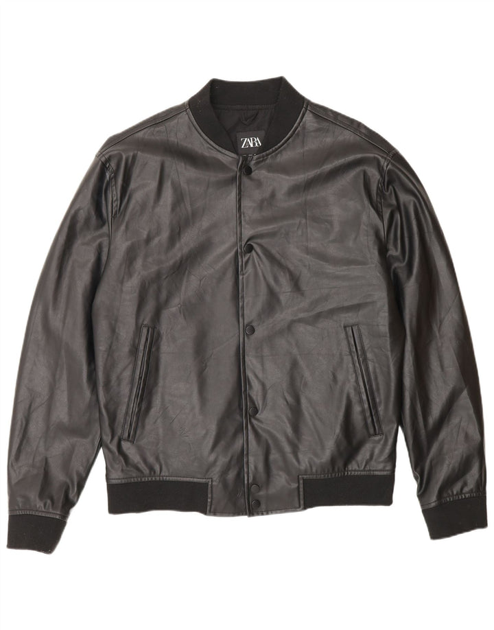 Zara Veste en simili cuir pour homme UK 40 Large Noir Polyester