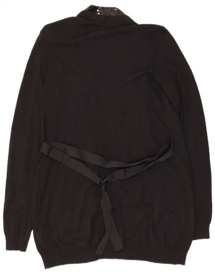 Sisley Pull Cardigan Ouvert Femme UK 14 Large Noir Coton