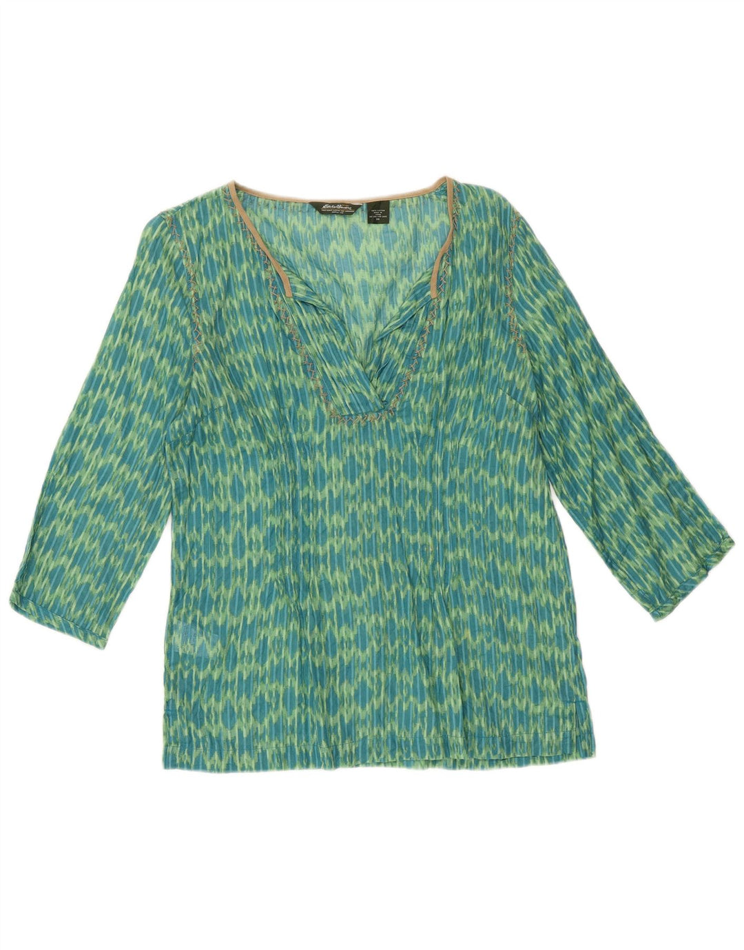 Eddie Bauer Tunique ample à manches 3/4 pour femme UK 6 XS en coton Ikat vert
