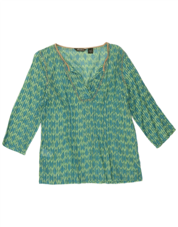 Eddie Bauer Tunique ample à manches 3/4 pour femme UK 6 XS en coton Ikat vert