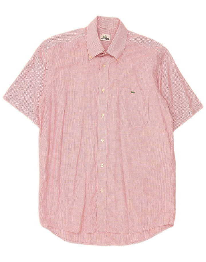 Lacoste Chemise à manches courtes pour hommes Taille 40 Coton à carreaux rouge moyen