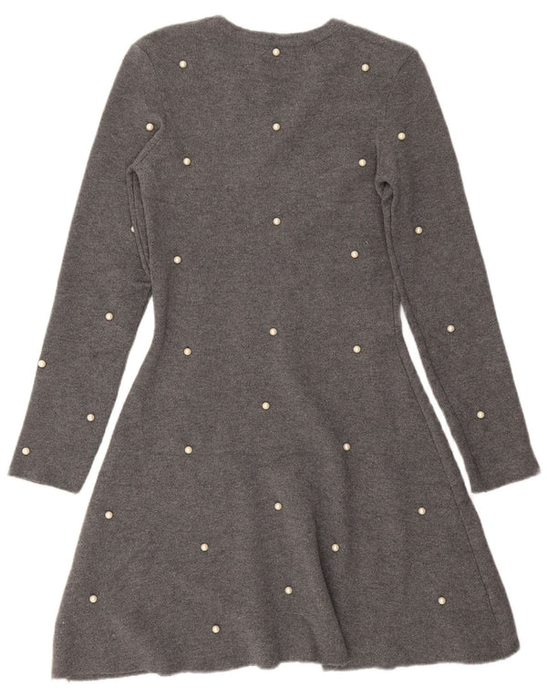 Zara Robe pull à manches longues pour femme UK 42 Gris moyen à pois en viscose
