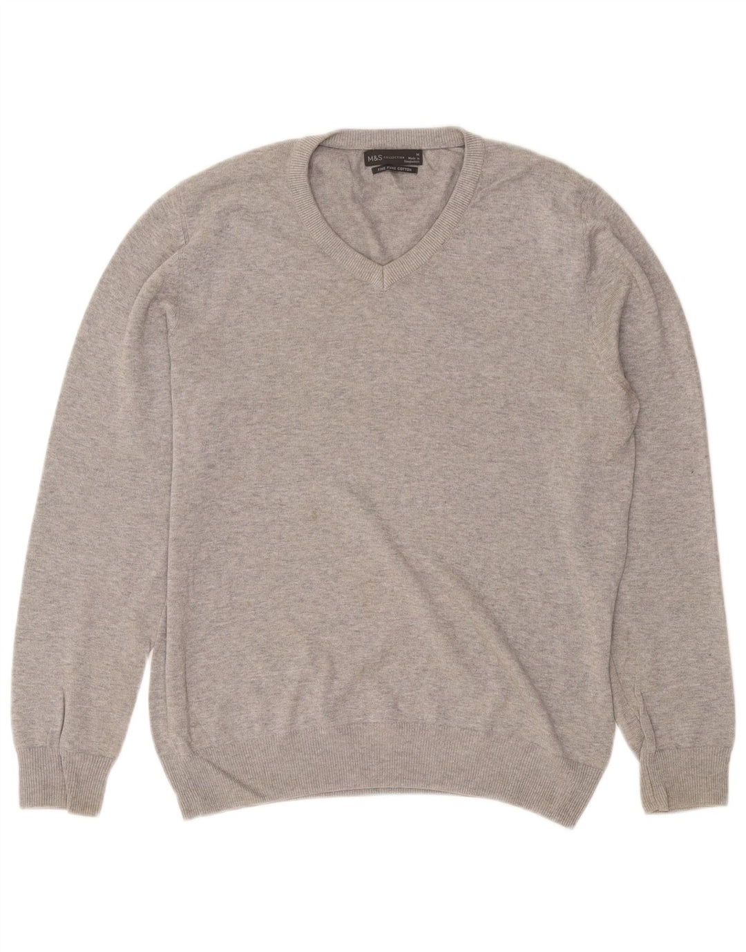 Marks & Spencer Pull Col V Homme Gris Moyen Moucheté Coton
