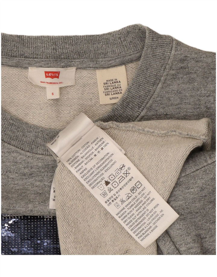 Levi's Femme Crop Oversize Sweatshirt Jumper UK 10 Petit Gris Coton