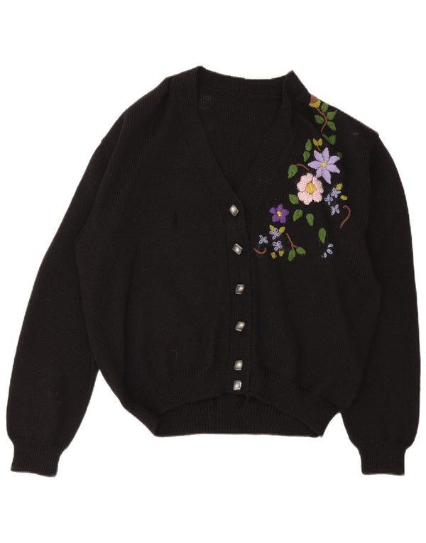 vintage Femme Cardigan Pull UK 16 Grand Noir Floral