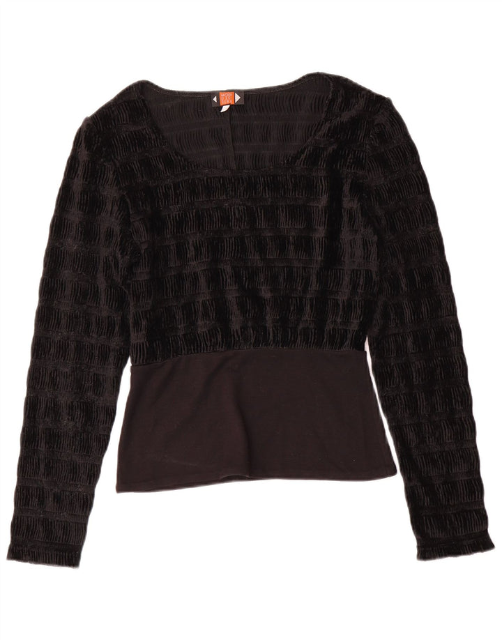 vintage Femme Blouse Top UK 10 Petit Noir
