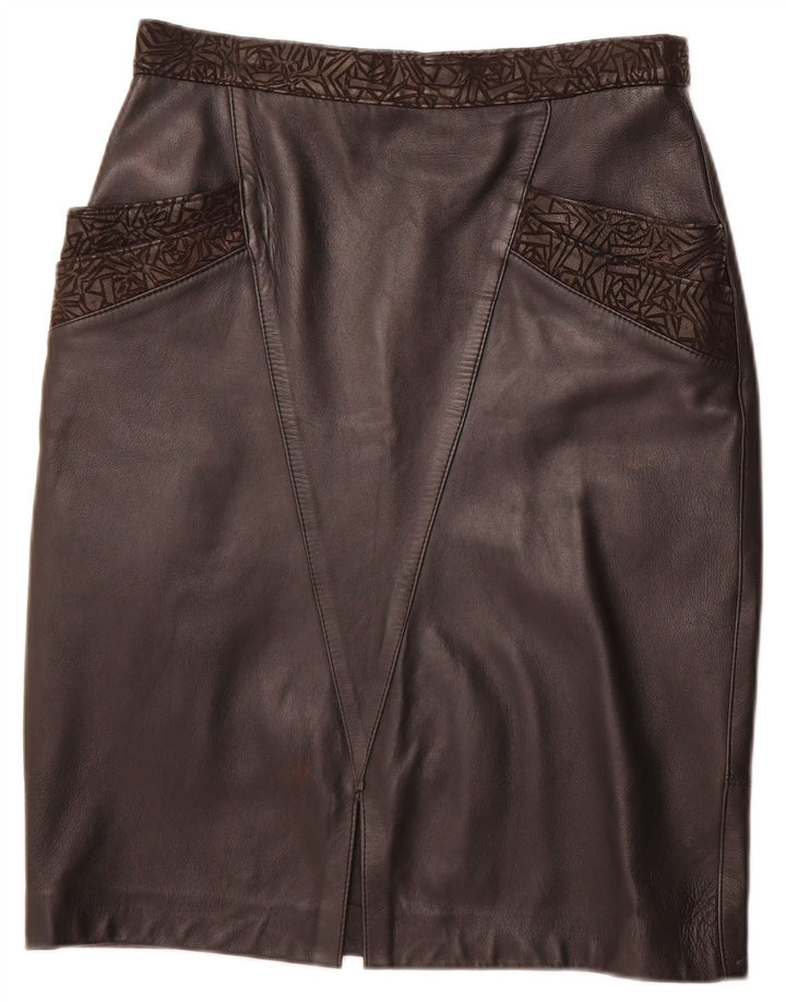 VINTAGE Jupe en cuir femme W30 Cuir géométrique noir moyen