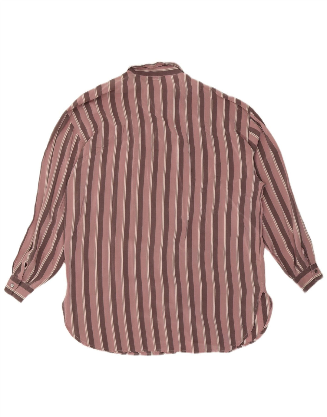 VINTAGE Chemisier Chemise Femme UK 14 Grande Soie Rayée Rose