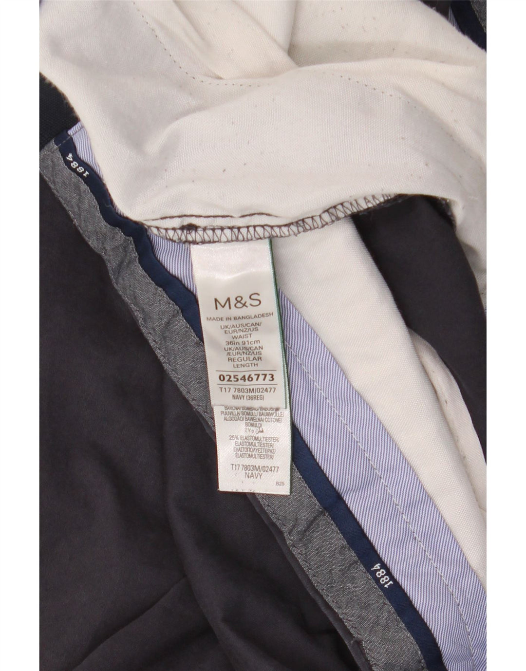 Marks & Spencer Short Chino Homme W36 Large Bleu Marine Coton