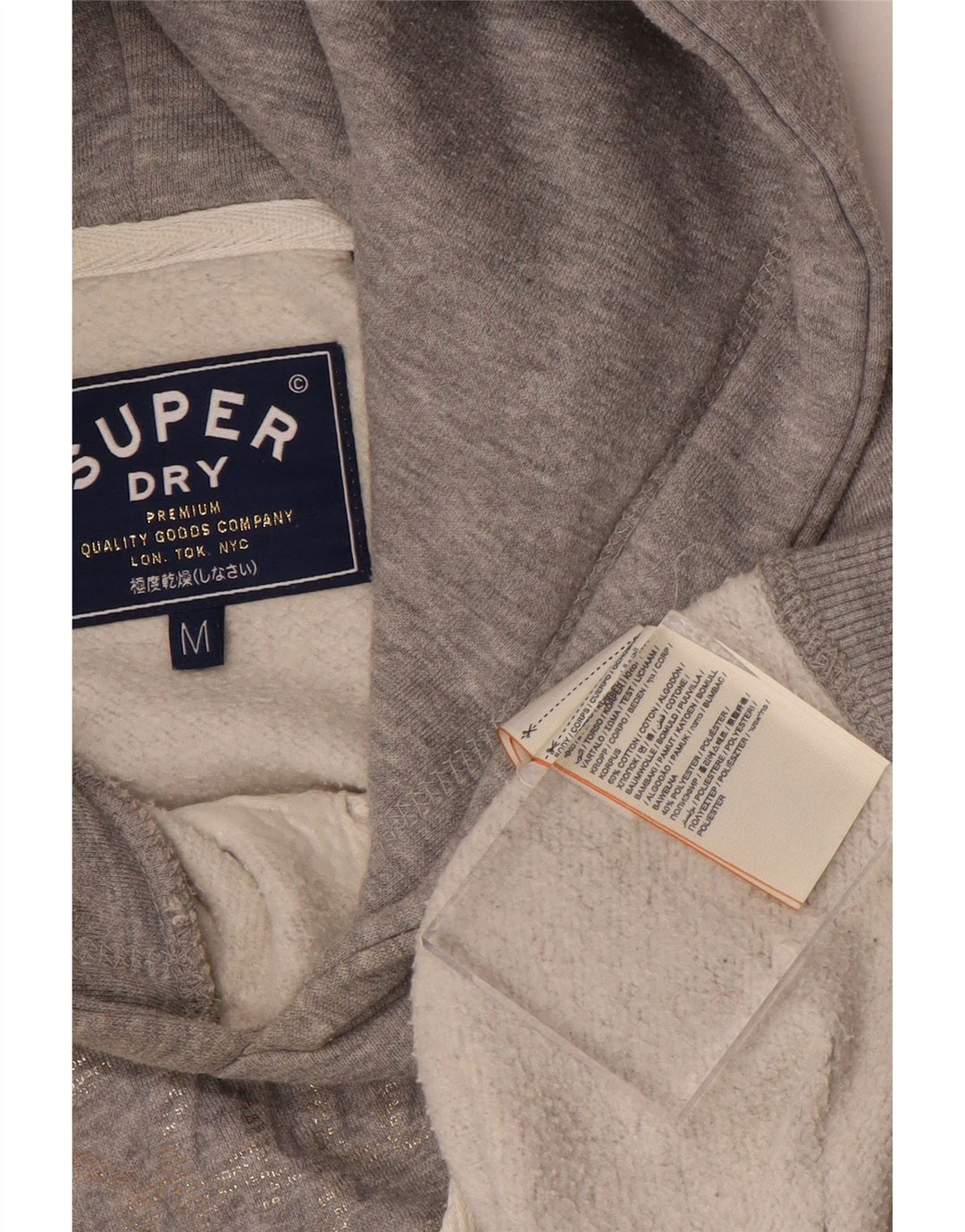 SUPERDRY Pull à capuche graphique pour femme UK 14 Gris moyen Coton