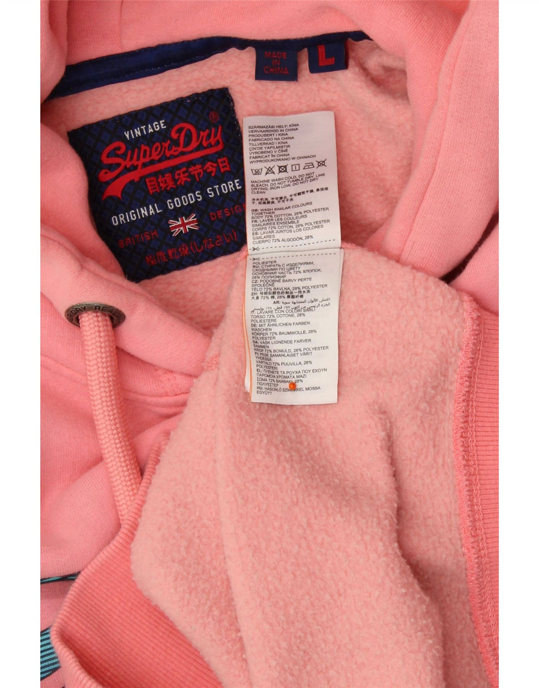 SUPERDRY Pull à capuche graphique pour hommes, grand coton rose
