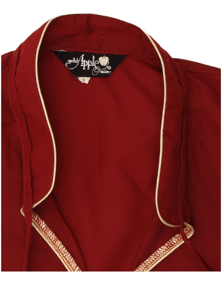 vintage Femme Manches Longues Blouse Top UK 16 Grand Bordeaux Polyester