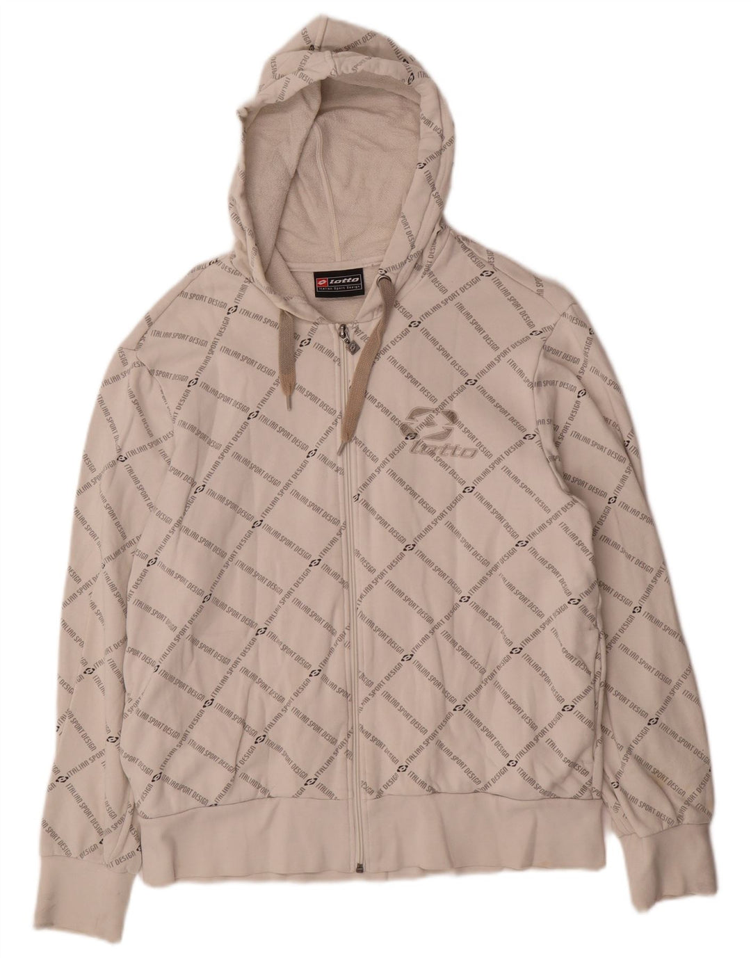 LOTTO Pull à Capuche Zippé Graphique Homme Blanc Moyen Coton