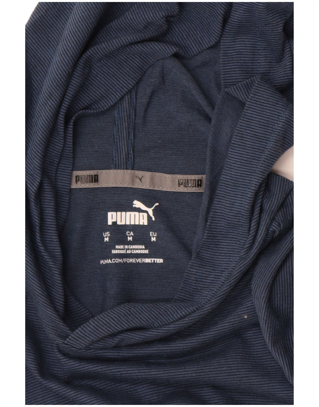 PUMA Haut à capuche à manches longues pour homme Bleu marine moyen à fines rayures