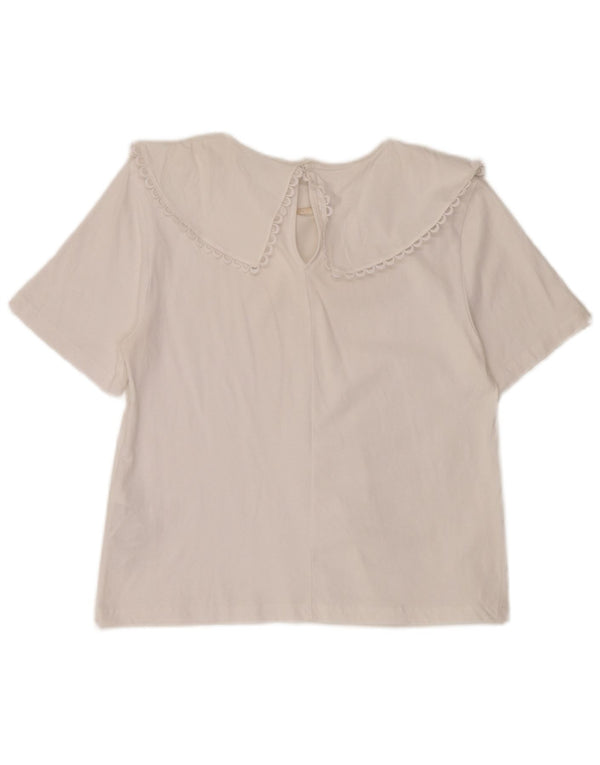 Zara Womens Blouse Top UK 14 Grand Coton Blanc