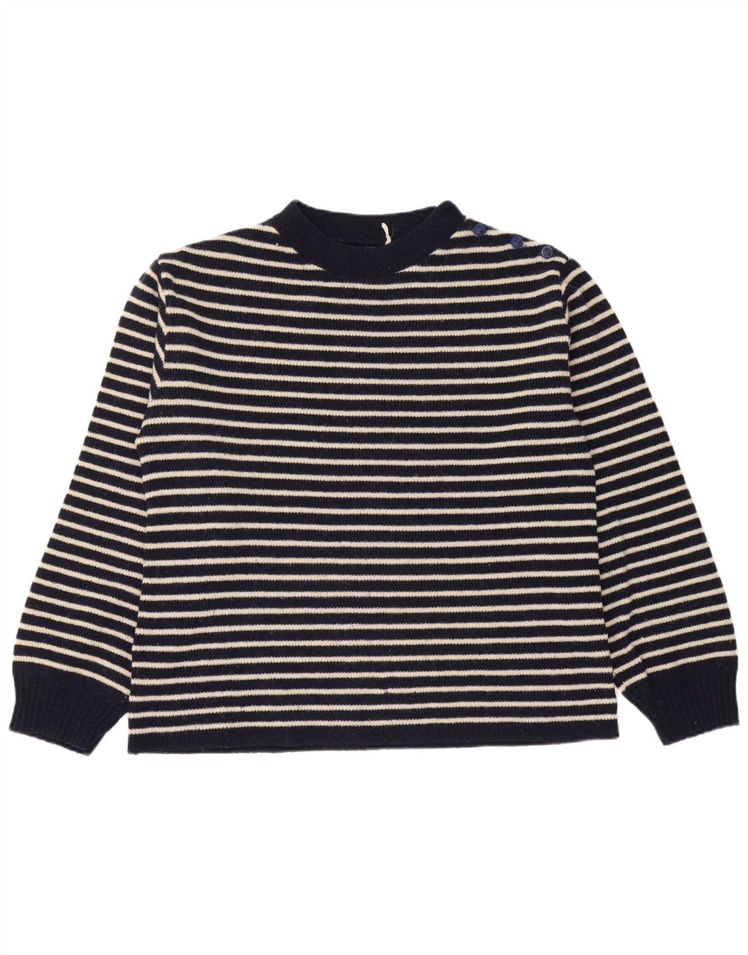 vintage Femmes Bouton Cou Jumper Pull UK 14 Moyen Bleu Marine Nautique