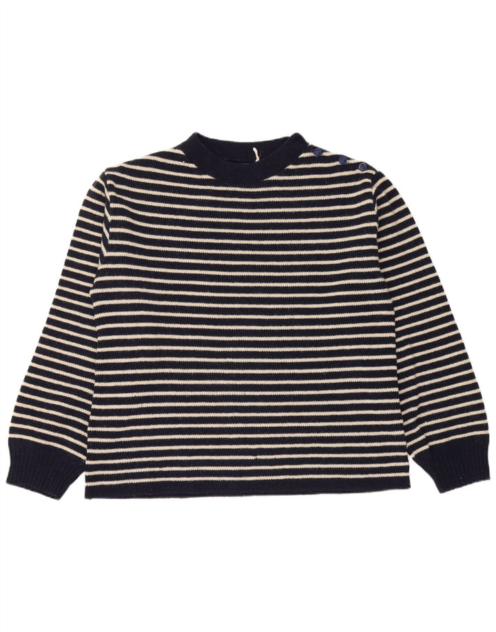 vintage Femmes Bouton Cou Jumper Pull UK 14 Moyen Bleu Marine Nautique