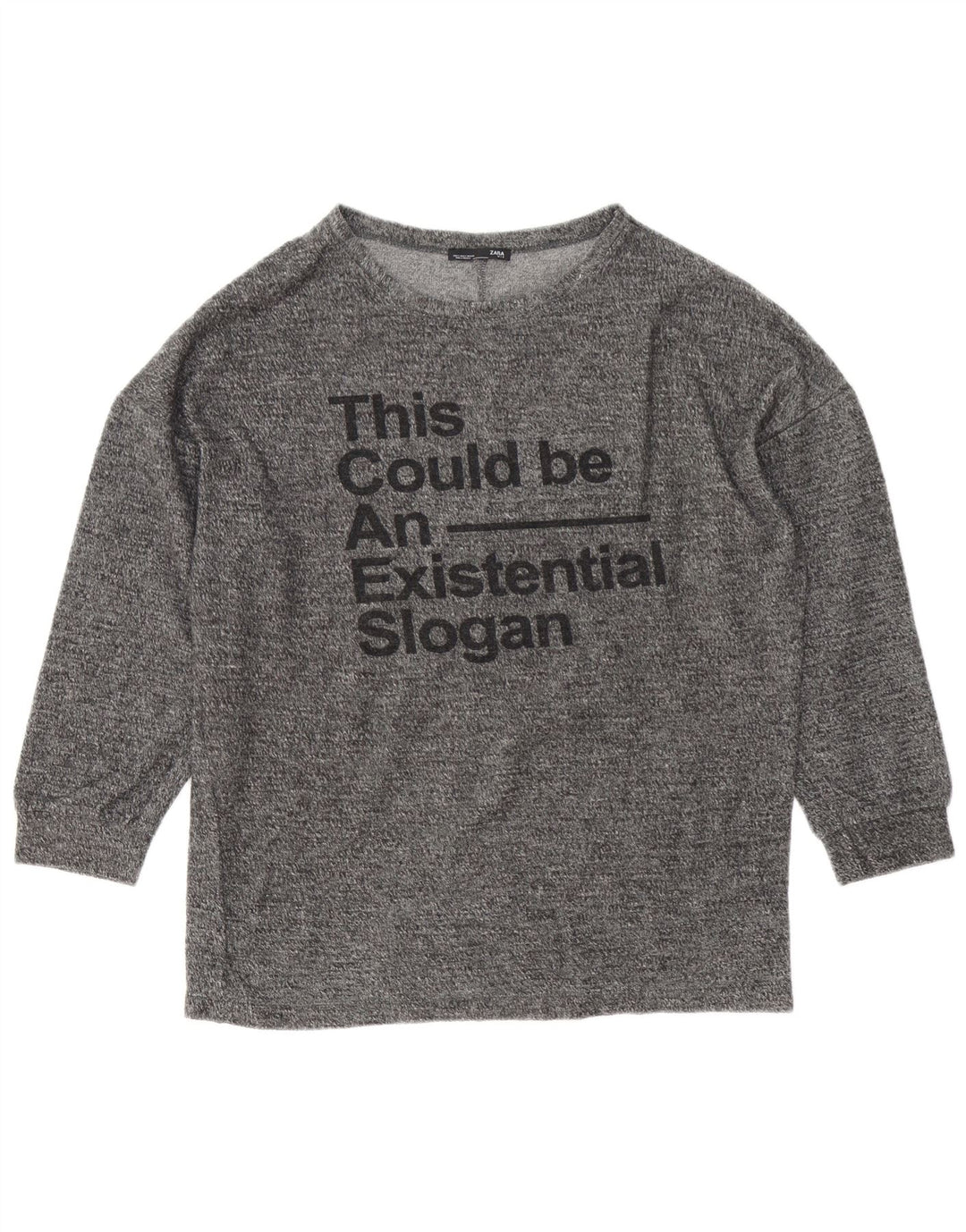 Zara Femme Haut Graphique Oversize Manches Longues UK 8 Petit Gris Moucheté