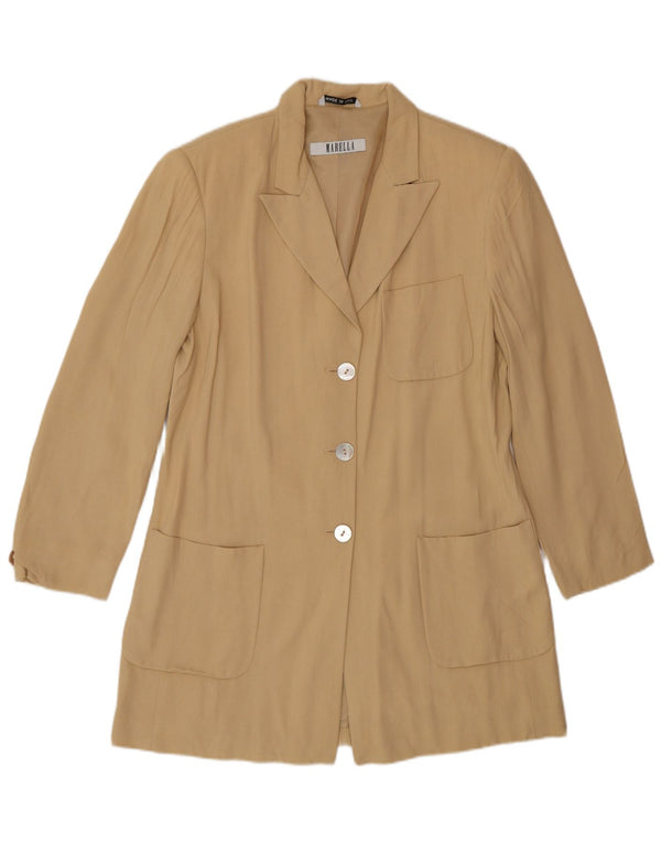 Marella Veste blazer longue à 3 boutons pour femme UK 12 Viscose beige moyen