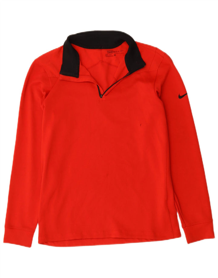 Nike Hommes Dri Fit Zip Neck Top Manches Longues Petit Rouge Polyester