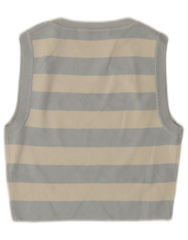 ZARA Femme Crop Vest Débardeur UK 12 Bleu Moyen Rayé Viscose