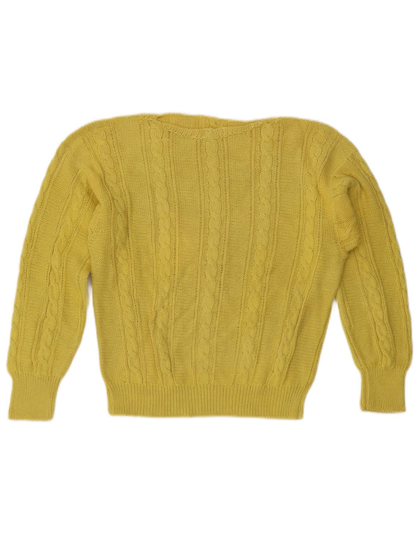 VINTAGE Pull col bateau femme UK 14 Jaune moyen