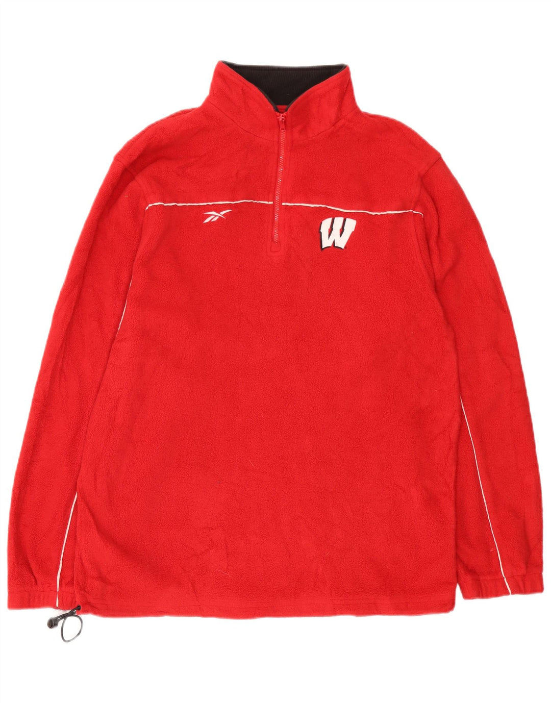 Reebok Pull Wisconsin Zip Neck Fleece Homme Rouge Large Polyester