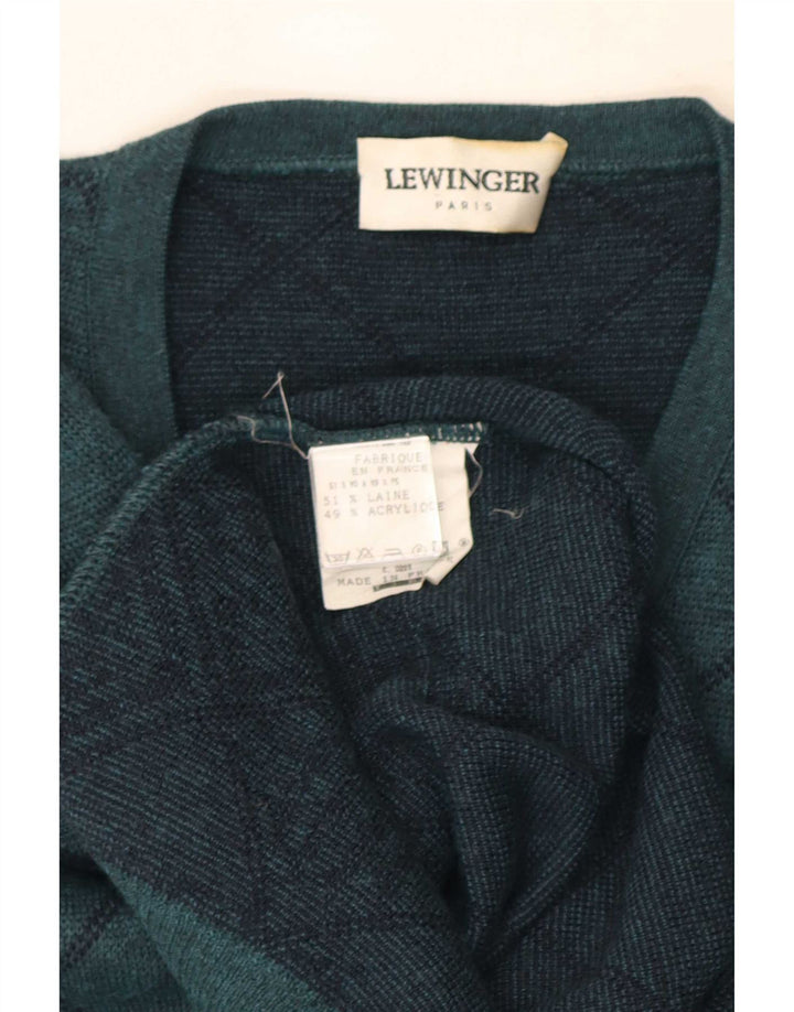 Lewinger Pull col V Homme Laine Géométrique Vert Moyen