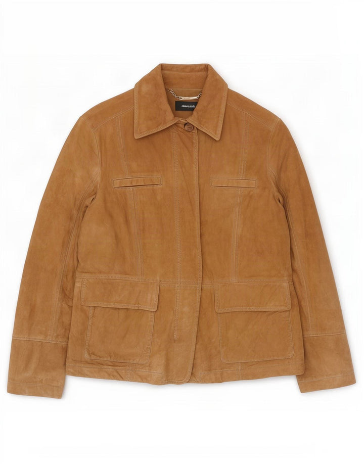 ELANA MIRO Veste en daim pour femme UK 16 Grand cuir beige