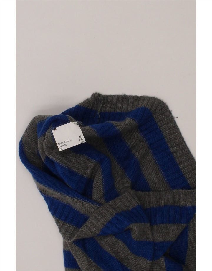 BENETTON Boys Crew Neck Jumper Sweater 7-8 Years Medium Blue Striped Vintage Benetton and Second-Hand Benetton from Messina Hembry 
