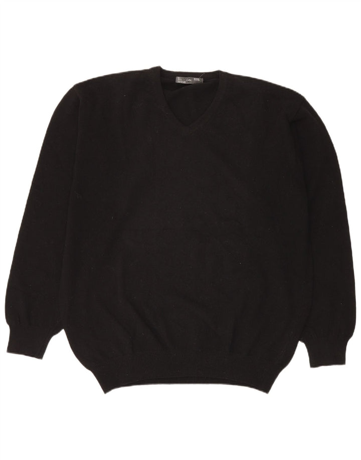 Zara Pull col V pour homme en laine noire Large