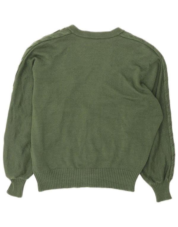 vintage Femme Cardigan Pull UK 16 Grand Coton Kaki