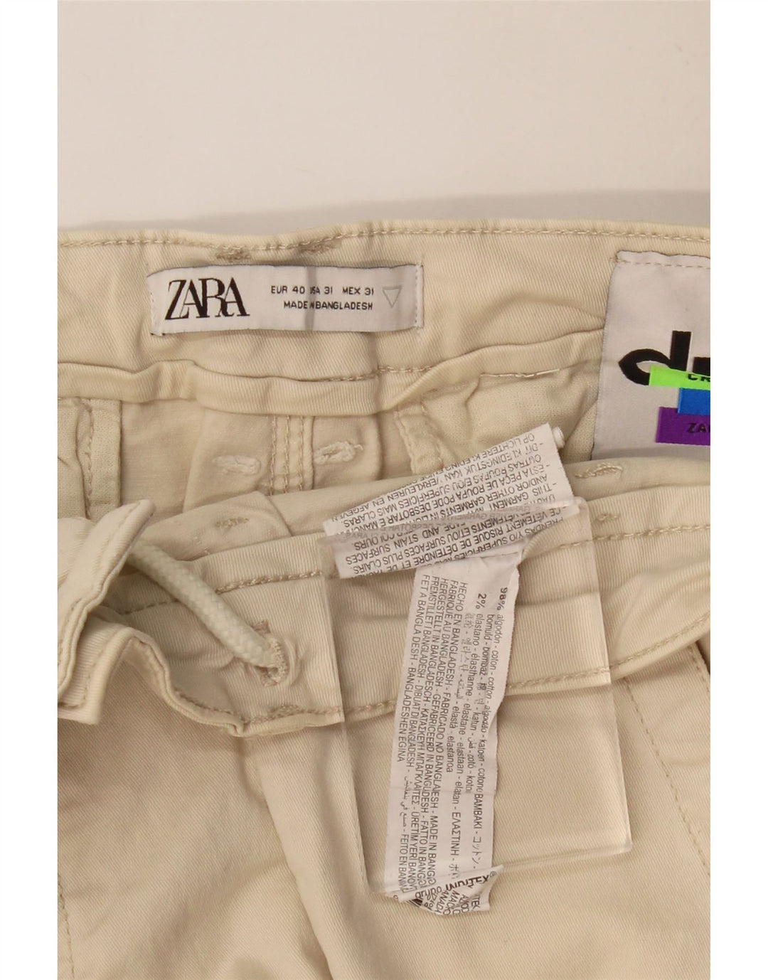 ZARA Pantalon cargo droit pour homme EU 40 Medium W31 L27 Coton beige