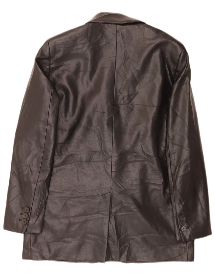 Zara Veste blazer en simili cuir à 2 boutons pour femme UK 14 Noir moyen classique