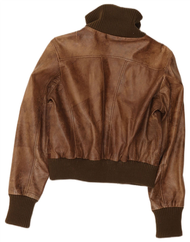 Oasis Veste en cuir courte pour femme UK 16 Large Marron Colourblock