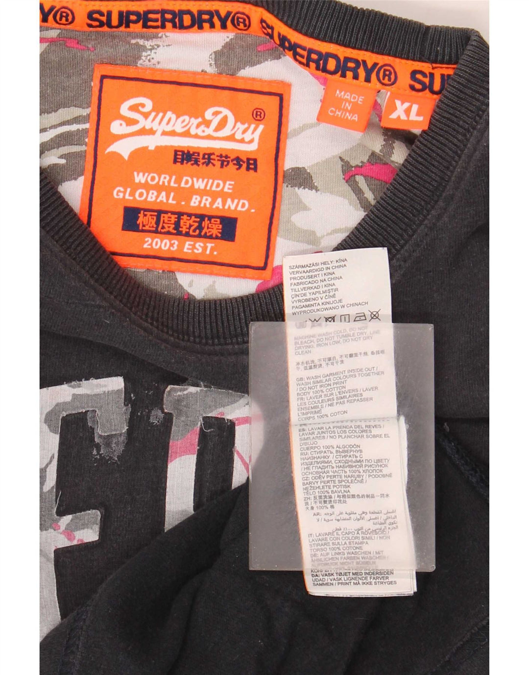 Superdry T-Shirt Graphique Top XL Noir Coton Homme
