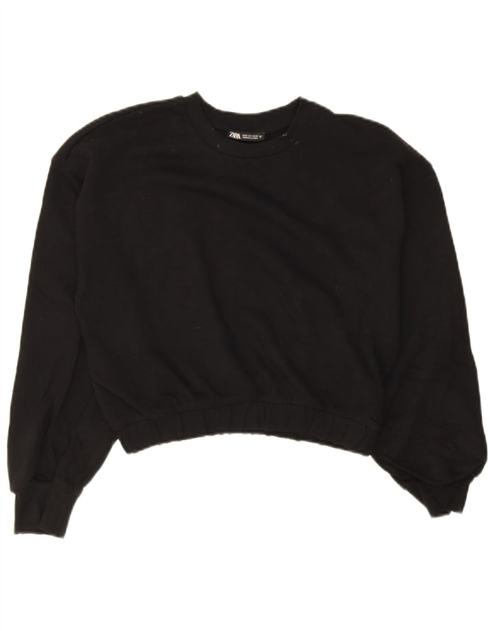 Zara Womens Crop Sweatshirt Jumper UK 14 Moyen Noir Coton