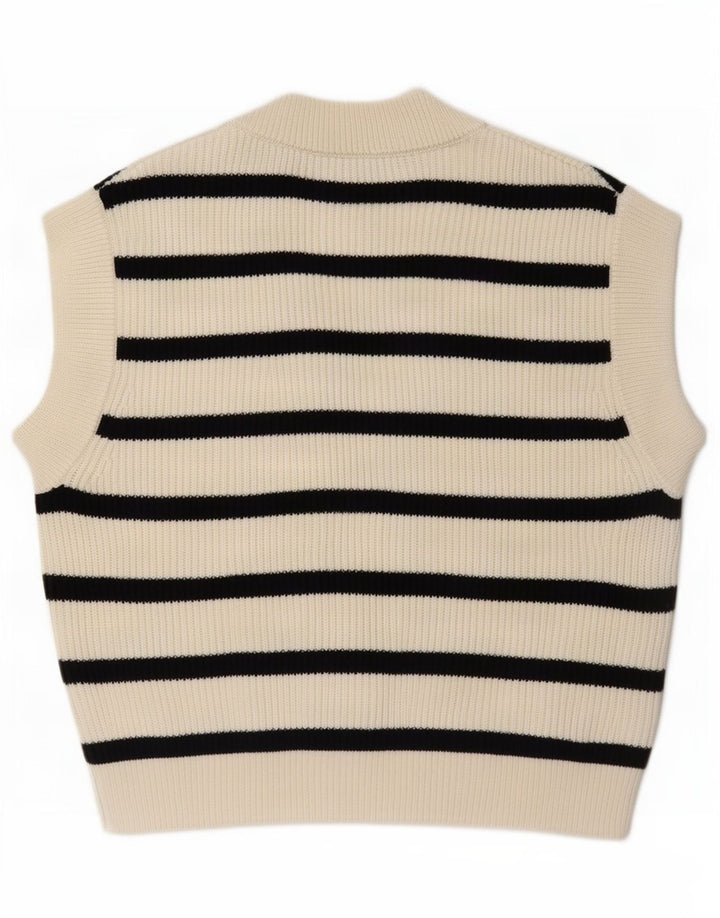 Zara Femme Débardeur UK 14 Medium Off White Rayé Polyester